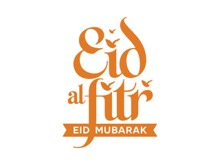 Obraz premium Eid Al-Fitr text Calligraphy Design in a white background. Eid Al Fitr Text lettering typography