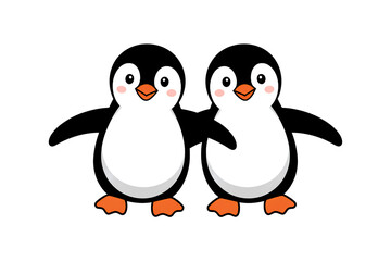 Naklejka premium Cute penguin couple cartoon illustration hugging with friendly smiles and colorful cheeks