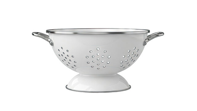 White Enamel Colander with Metal Trim and Handles