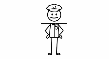 Simple Stick Figure Police Officer Illustration.