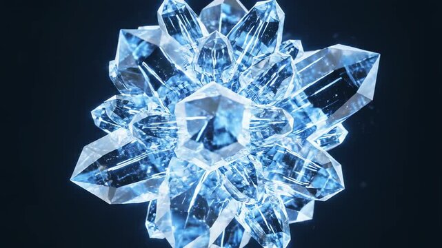 Sparkling Crystal Cluster: A mesmerizing cluster of ice crystals, rendered with meticulous detail, illuminates the darkness with its brilliant facets and internal structures.