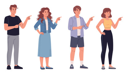 Obraz premium Diverse group of animated people pointing in different directions