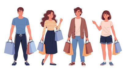 Fototapeta premium Group of diverse young adults with shopping bags