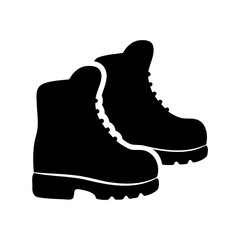 Black silhouette of sturdy hiking boots for outdoor adventures and trekking