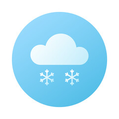 Icon cloud and 2 snowflakes. Winter and snowfall. Sky and weather design element. Round Isolated vector illustration.