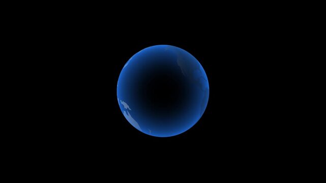 Earth rotating loop, Map of the Planet isolated on black screen chroma key. Blue futuristic Globe for News, Global events, World premiere.