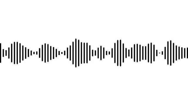 Black audio waves motion on black. Sound waves or audio waveform. Voice and conversation recording, soundtrack and music video visualization. Audio waves spectrum and frequency. Sound wave equalizer.