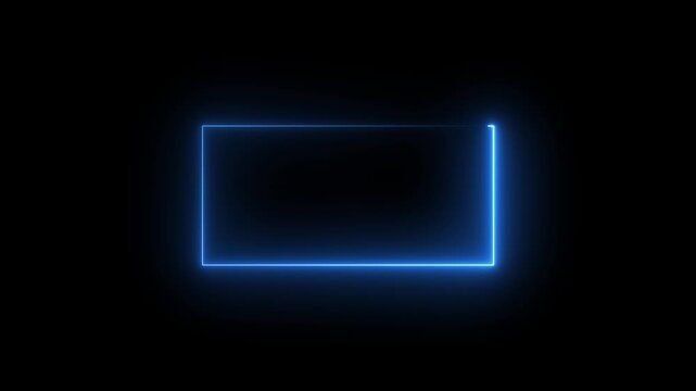 Glowing neon frame with vibrant colors on black background.glowing neon rectangle border frame in the shape rectangle. Rectangular frame with moving line.with video animation.