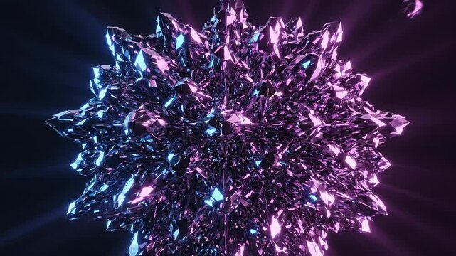 Rapidly shifting abstract crystalline structures illuminated by intense magenta and electric blue light signifying quantum data processing and algorithmic breakthroughs abstract art, data, blue light