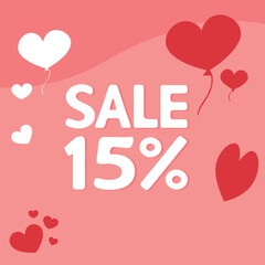 Romantic valentine's day sale with floating hearts on a pink background for special offers