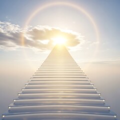 Stairway to heaven with rainbow and clouds in the sky