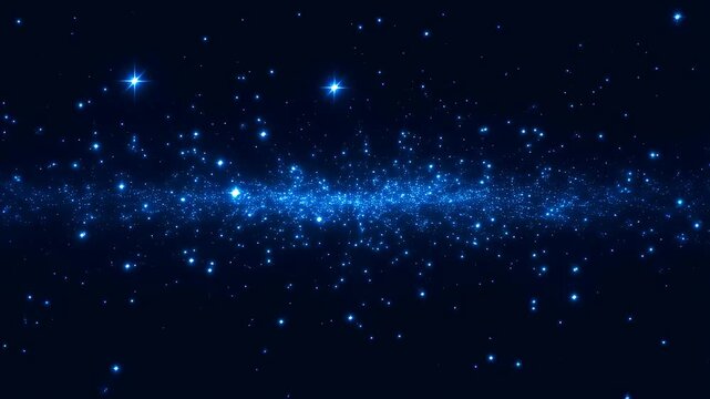 Glimmering blue starry background with sparkling particles creating a cosmic atmosphere. Ideal for projects related to space, technology, and fantasy themes