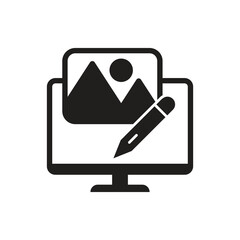 Solid monitor image editing pencil icon