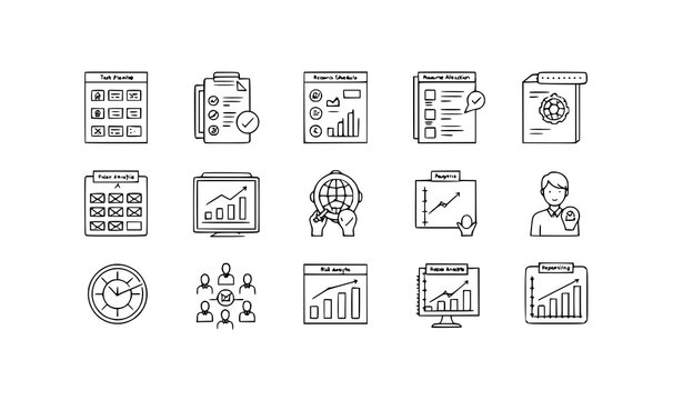 Minimal thin line project management office icons set business PMO vector