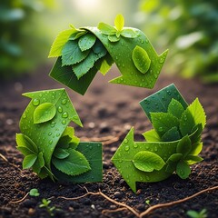 Recycling symbol made of leaves on soil