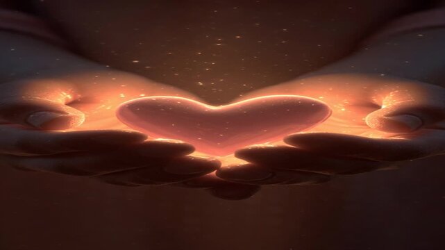 Glowing Heart Shaped Cloud Formation with Illuminated Hands.