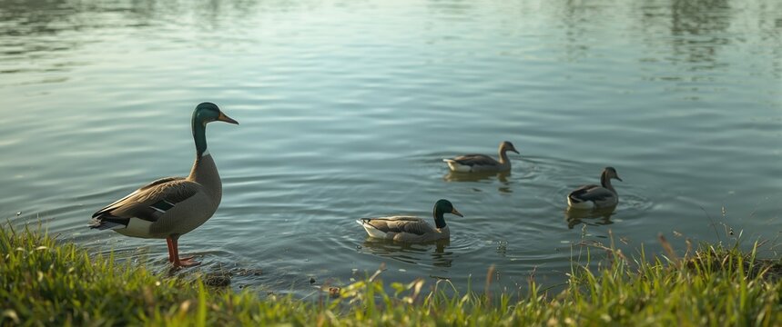 Male goose by the pond