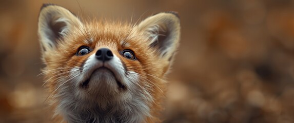 Fototapeta premium Upward Gazing Baby Red Fox Close-Up