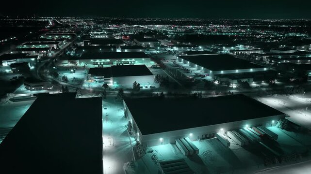 Aerial view of Mississauga 403 and QEW at night, Ontario, Canada