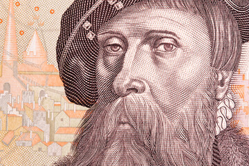 King Gustav I  a closeup portrait from old Swedish money