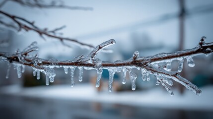 Obraz premium Ice-Coated Power Lines After Freezing Rain Storm