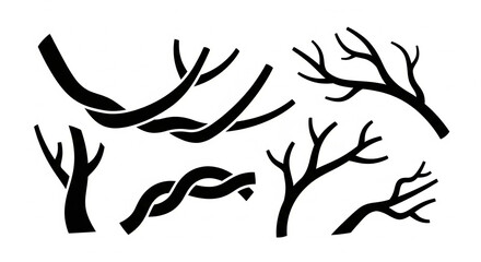 Abstract tree branch silhouettes vector collection for seasonal landscape design © Opurbo