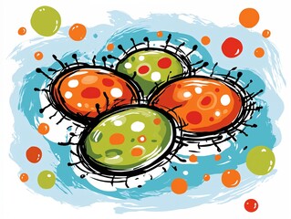 Colorful abstract illustration of four ovals on a blue background.