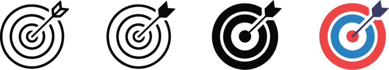 Target icons set goal symbol collection simple target with arrow darts icon hitting the bullseye line flat style © ALEX BIN