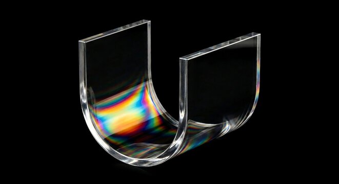 Clear Bent Acrylic Sheet with Rainbow Stress Birefringence Patterns