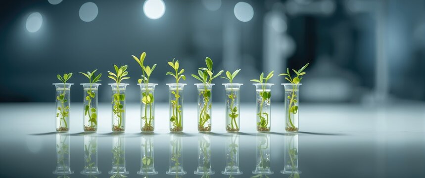 In vitro experiment involving small plants in a genetic engineering lab