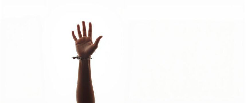 Rising hand holding unchained handcuff