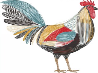 Colorful rooster illustration in a modern artistic style  