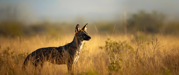 Fototapeta premium Black Backed Jackal in African Wilderness and Highlands