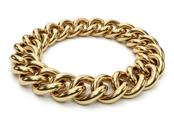 Naklejka premium Gold chain bracelet with thick interlocking links isolated on white background