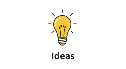 A yellow lightbulb illustration with the word ideas below it