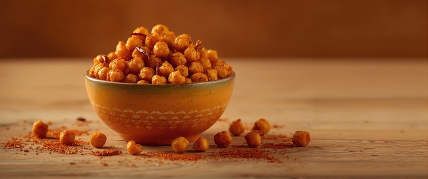 Fried or roasted chickpeas or futana with paprika, spicy and crispy, in selective focus