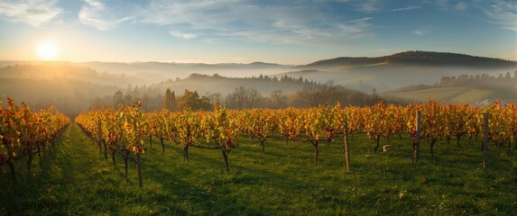 Obraz premium Beautiful Gamlitz vineyard landscape in South Styria featuring Grape hills in autumn at the popular Eckberg resort. Situated in Leibnitz, Austria, Europe
