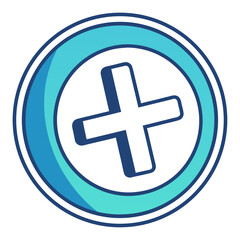 Obraz premium Blue and white icon with a plus sign in a circle