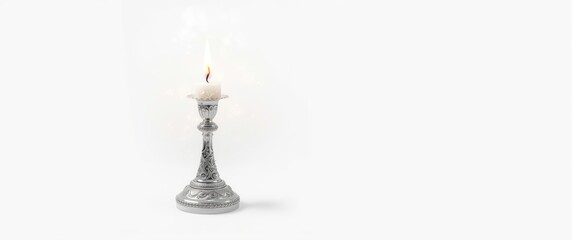 Fototapeta premium White background with a Silver Christmas candle