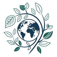 Earth surrounded by leaves on a branch symbolizing eco friendly and environmental conservation