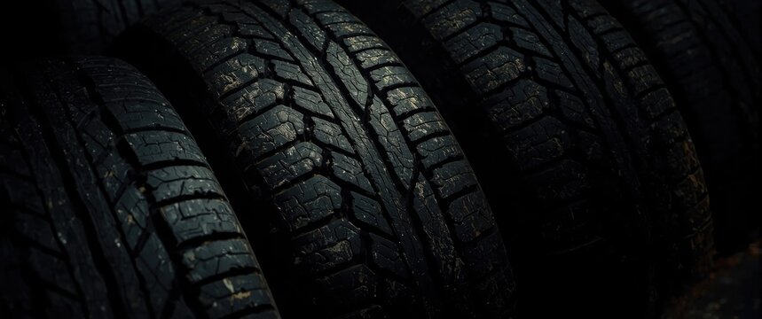 Macro shots of old or used tires highlighting texture and backdrop effects