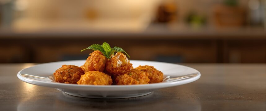 White Plate with Indian Chicken Pakora