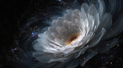 Obraz premium Large flower-made spiral twisting through space, petals forming a cosmic vortex
