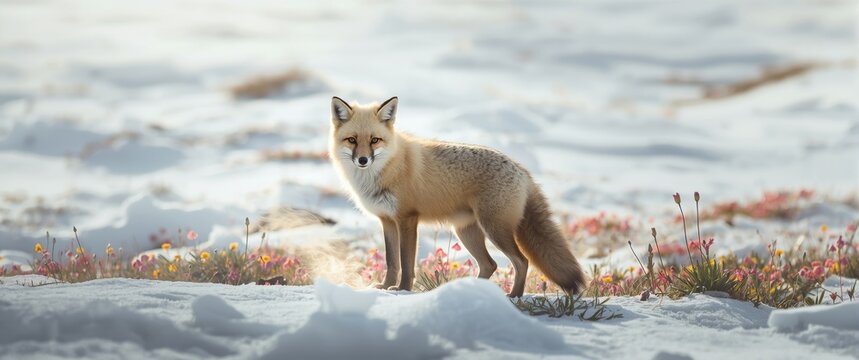 Svalbard Arctic fox in its natural tundra habitat, Norway