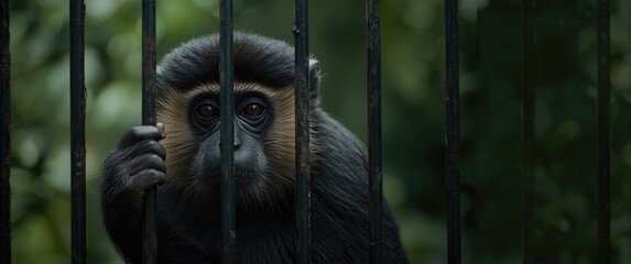 Fototapeta premium Monkey kept in a cage at the zoo