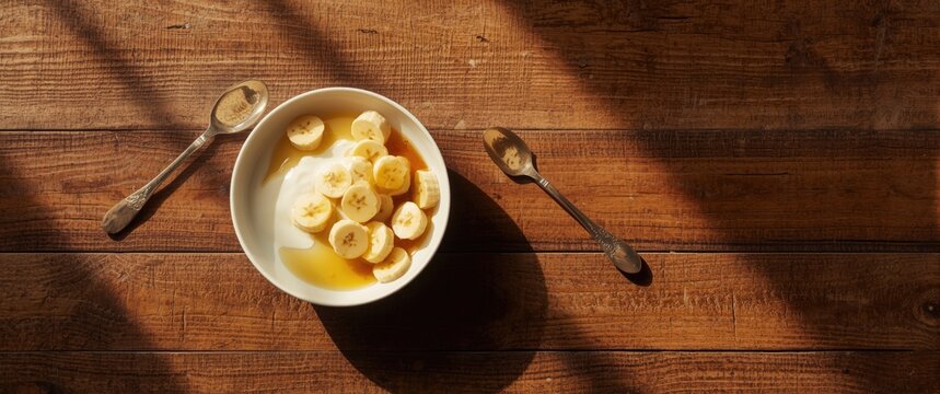 Table with banana, yogurt, and honey blend