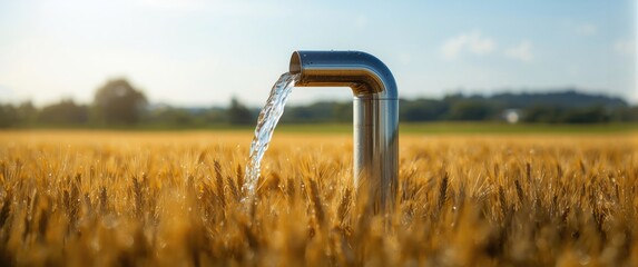 Obraz premium Healthy and sweet medium flow water from a solar tube well in wheat fields with crystal clarity, away from river water