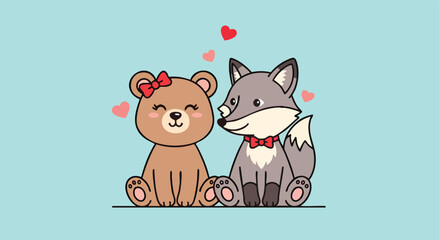 A charming bear and fox share a tender moment, illustrating Valentine's Day Modern Romance and Self-Care with heartwarming whimsical affection