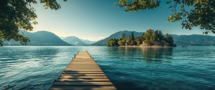 Mountains and Lake View at Worthersee, Klagenfurt, Austria