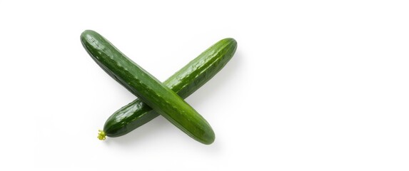 Pair of long fresh cucumbers against a white backdrop